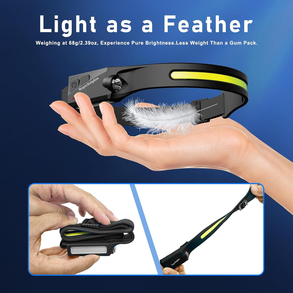 Headlamp Rechargeable LED (2 Pack) 230° Wide Beam, USB-C Lightweight Head Lamp, Long Runtime, Water-Resistant for Camping, Hiking, Running, Fishing, Repair Work