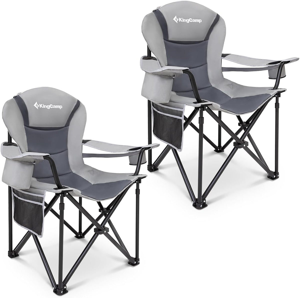 KingCamp Oversized Camping Folding Chair with Lumbar Support, Heavy Duty Ergonomic Padded Arm Chair with Cooler Bag, Cup Holder, Portable for Outdoor
