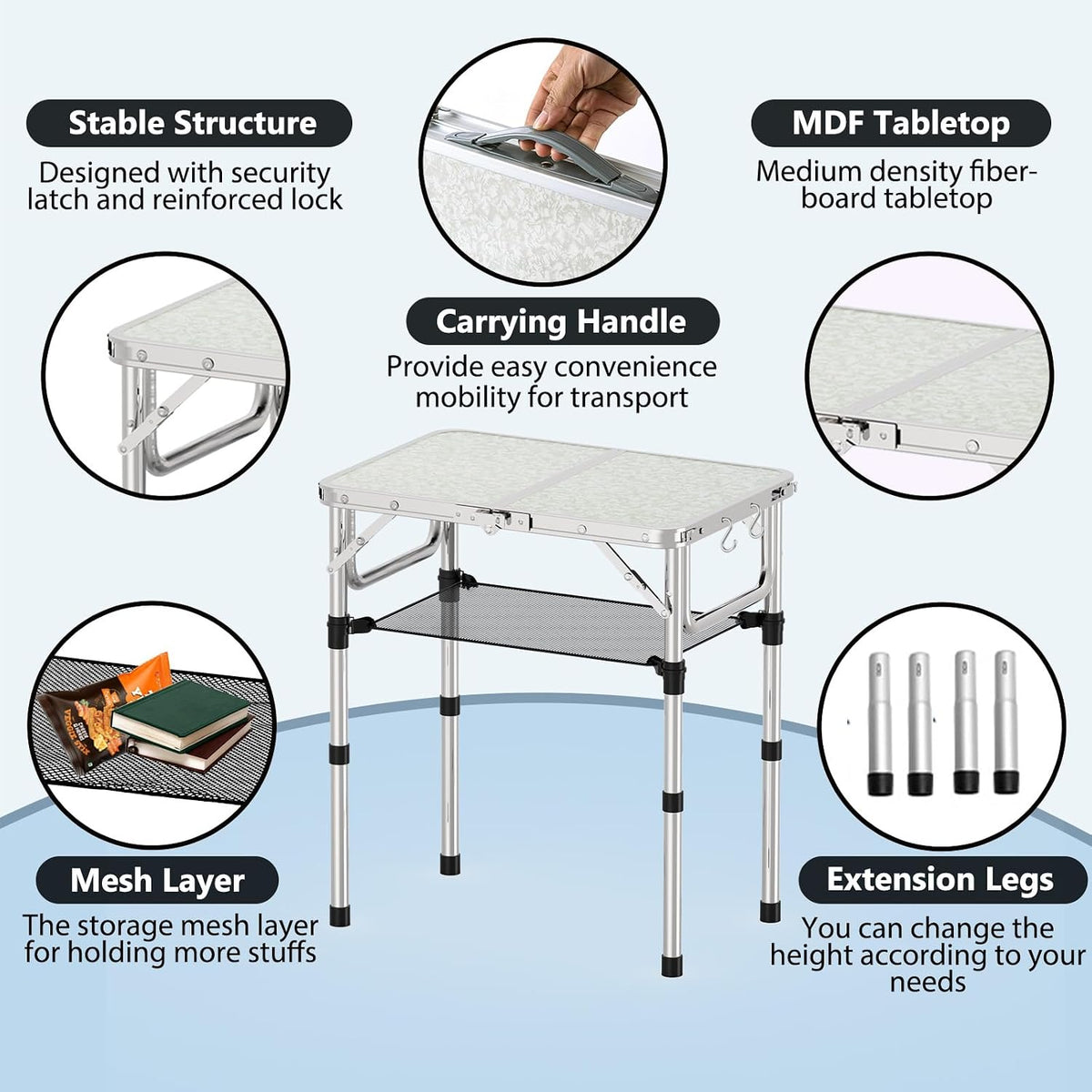 YihuiKo Small Folding Table with Carrying Handle, Portable Picnic Table