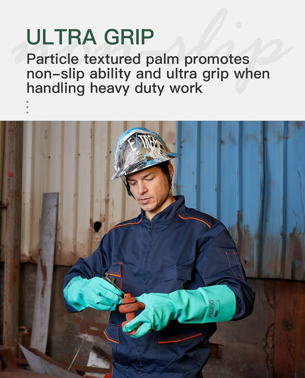 PACIFIC PPE 15 Mil Nitrile Chemical Resistant Gloves, Latex-Free, 2 Pairs