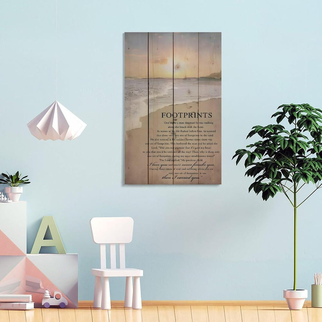 Footprints in the Sand Religious Canvas Wall Art Posters, Inspirational Beach Sunset Poem Print Poster (Framed 20x30inch, Footprints(1))