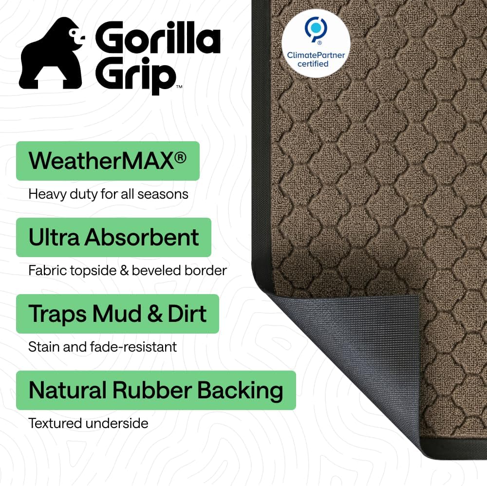 GORILLA GRIP WeatherMAX Door Mat, Indoor Outdoor, 35x23, Beige Quatrefoil