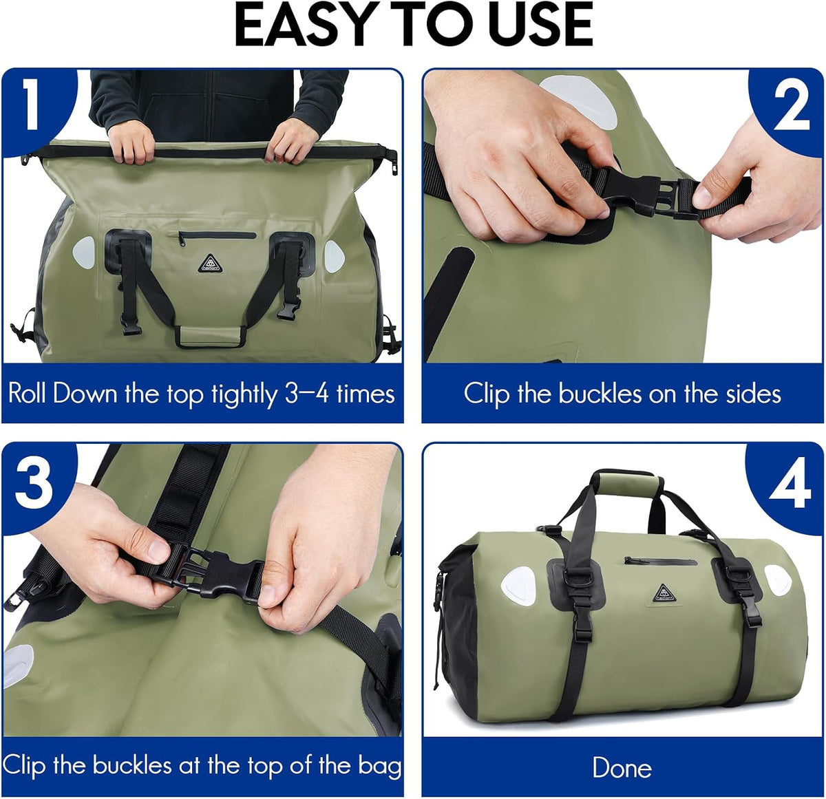 Haimont Waterproof Duffel Bag Roll-top Dry Duffel Bag with Quick-fixed Straps for Motorcycling, Rafting, Boating, SUP, Kayaking, Travel, 50L/70L