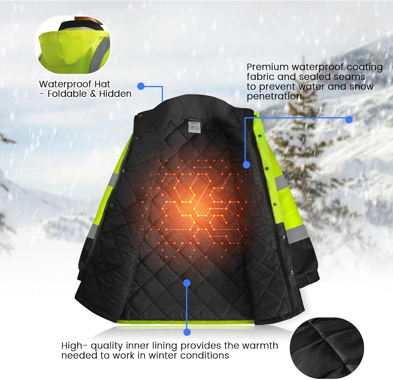 High Visibility Safety Jackets, Construction Coats, Yellow-B, 3XL