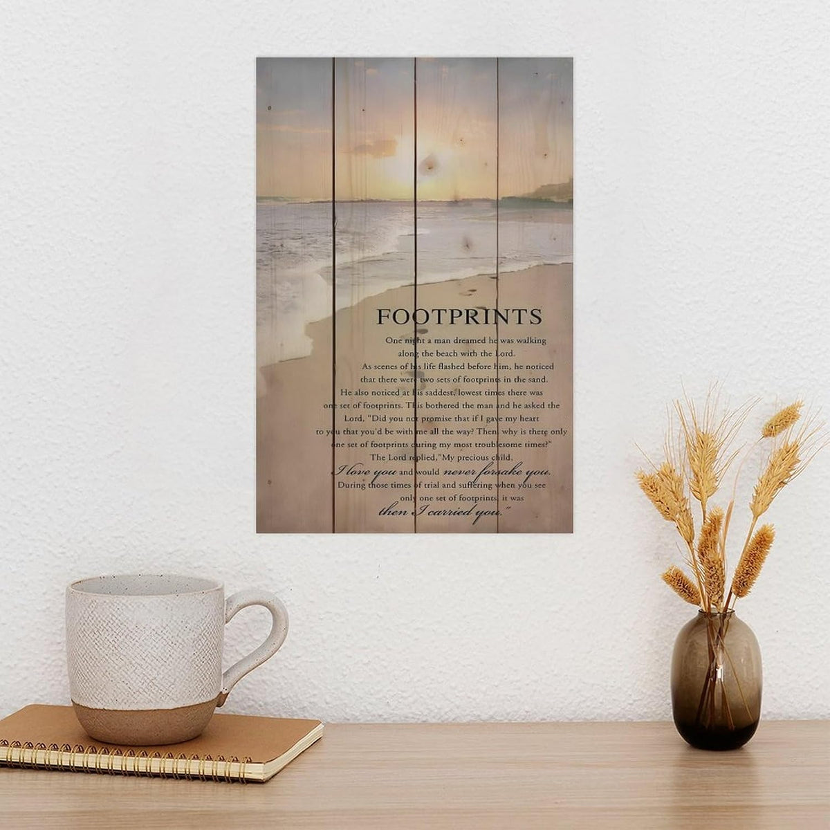Footprints in the Sand Religious Canvas Wall Art Posters, Inspirational Beach Sunset Poem Print Poster (Unframed 20x30inch, Footprints(1))