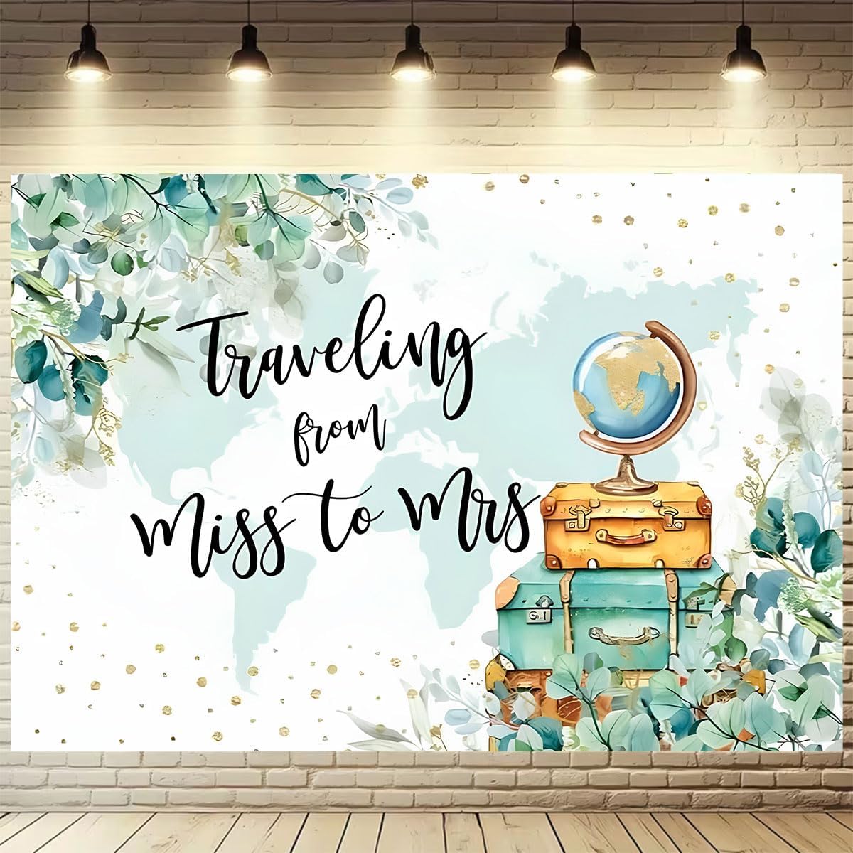Wedding Travel Theme Photography Background Adventure Awaits Baby Shower Party Decorations Backdrop Traveling from Miss to Mrs Background Greenery Green Leaves Bridal Shower Backdrop (7X5FT)