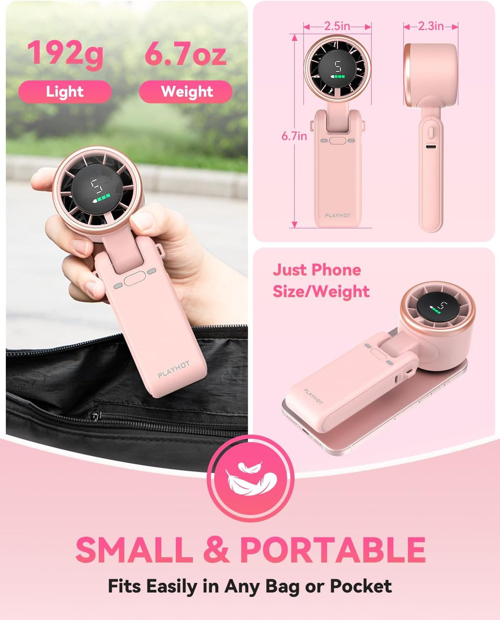 PlayHot Portable Handheld Turbo Fan, Travel Essentials, Gifts for Women/Men
