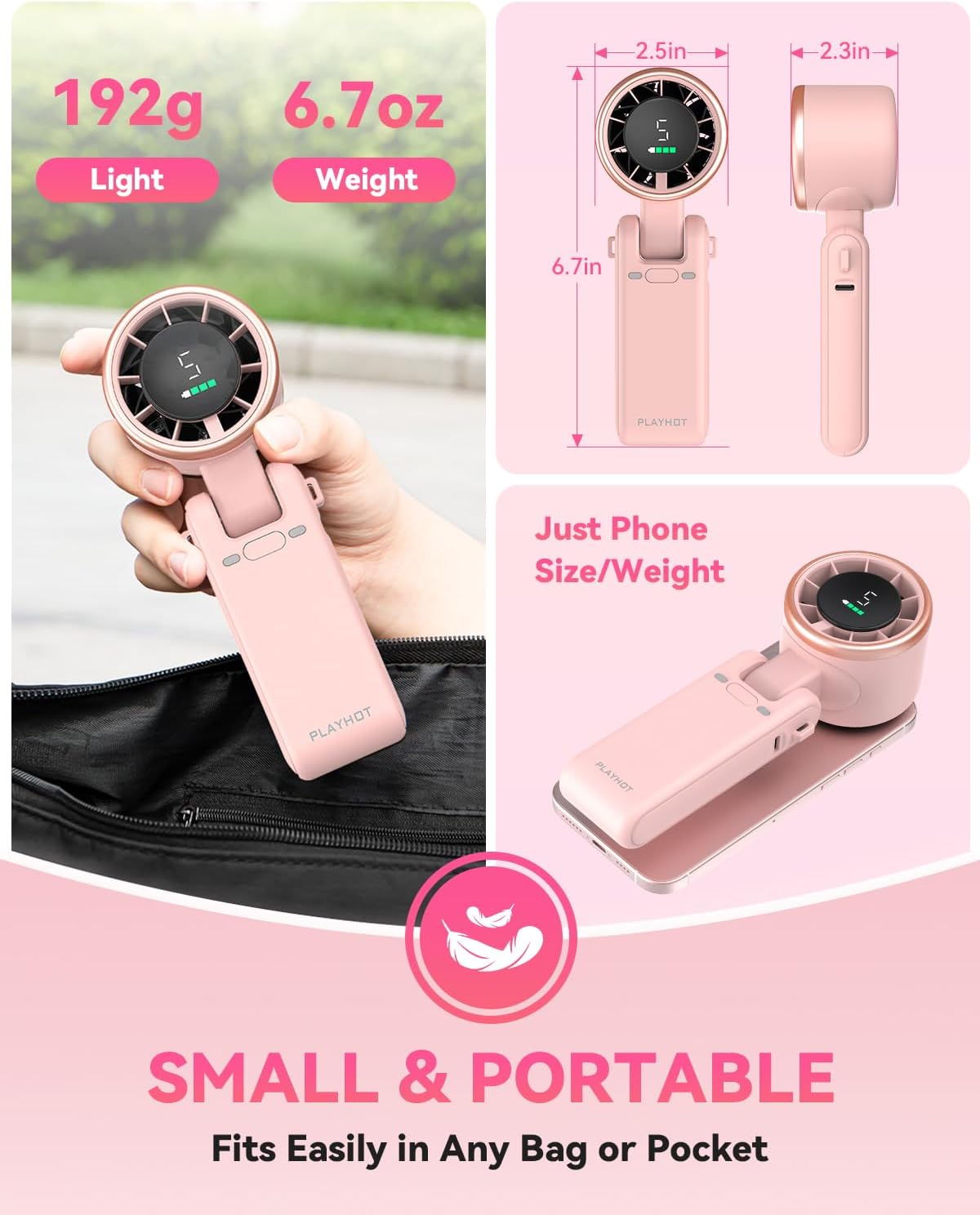 PlayHot Portable Handheld Turbo Fan, Travel Essentials, Gifts for Women/Men