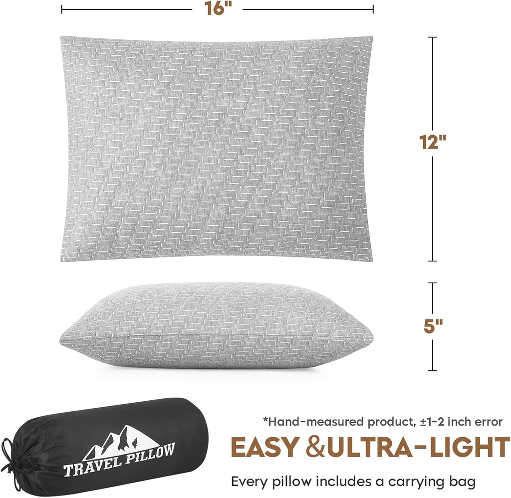 Travel Pillow Compressible Camping Memory Foam Pillow - Dark Grey M Size, Light Grey S Size, Ideal Backpacking, Airplane and Car