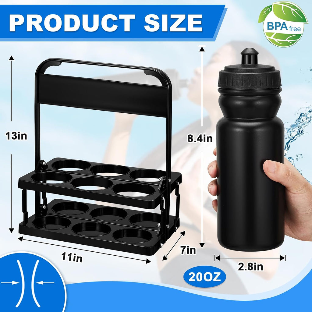 Suclain Squeeze Water Bottles with Carrier, 28 Pcs, Black