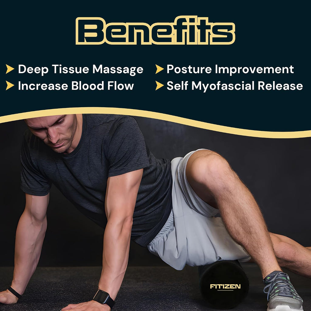 Fitizen Foam Roller – Muscle Massage Rehab Stiff Back Pain Physical Therapy Deep Tissue Firm Exercise Equipment Home Gym Stress Yoga Pilates for The Fit Citizen by FitNation