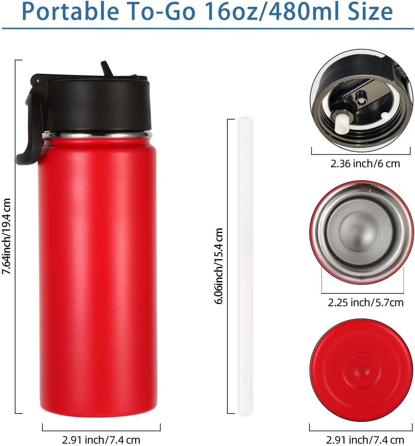 Volhoply 16 OZ Kids Water Bottle Bulk 8 Pack,Insulated Sports Bottles with Straw Lid,Stainless Steel Bottle with Handle Keep Cold & Hot,Double Wall Vacuum Tumbler Cups for School,Girls(Red, 8)