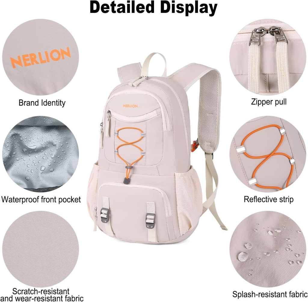 Nerlion 35L Hiking Backpack Travel Backpack for Men Women Camping Waterproof Outdoor Hiking Daypack Lightweight Backpack Beige Orange