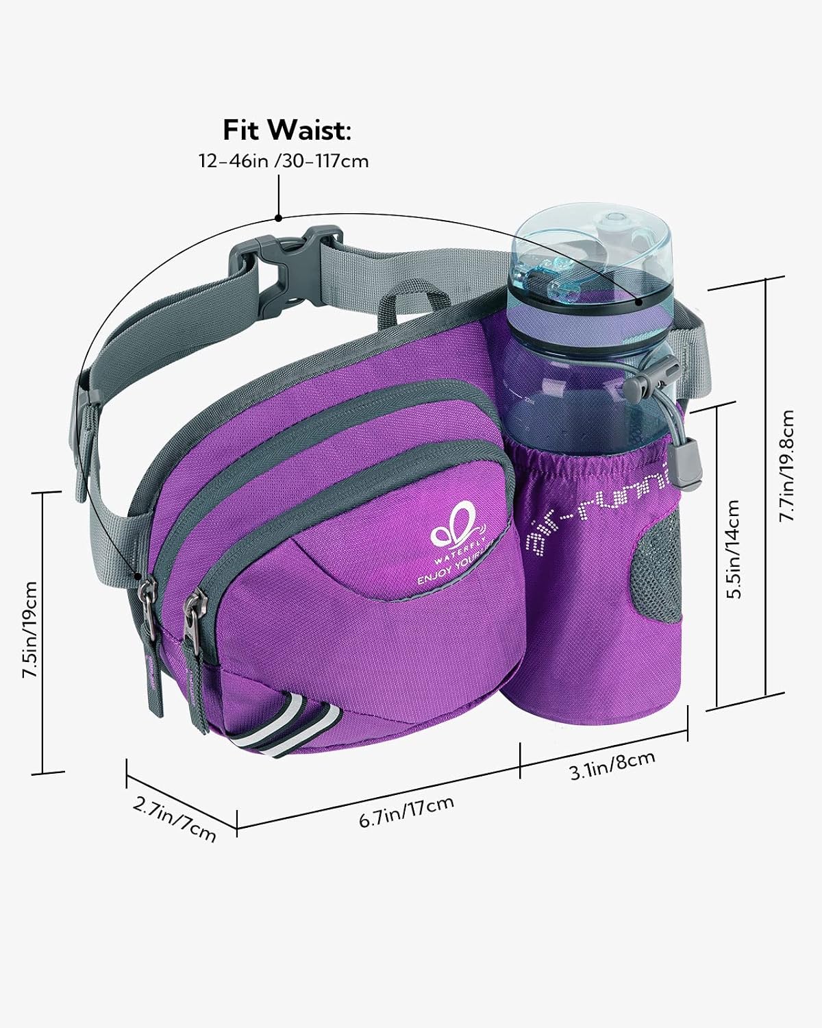 WATERFLY Fanny Pack Waist Bag: Waist Pack for Women Men with Water Bottle Holder Hiking Fanny Pack for Running Walking DogWalking Travel Cycling