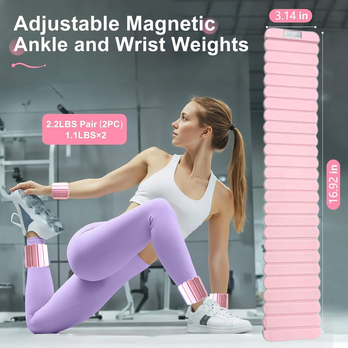 Pilates Wrist Weights, Ankle Weights for Women, Magnetic weight-bearing wristband 2 Pack (1.1LB Each)–Stackable, Silicone (Waterproof), Non-Slip, Easy Wear, Adjustable (Men & Women), Ideal for Jogging/Yoga & More, Swimming Great Gift