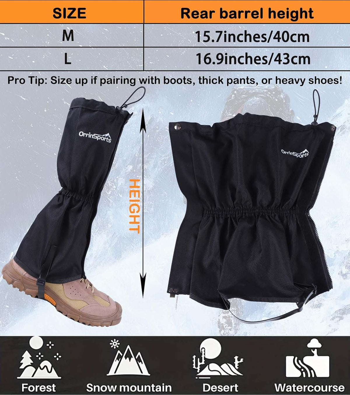 Waterproof Leg Gaiters for Men Women, Adjustable Snow Boot Gators for Hiking, Skiing, Hunting, Outdoor Adventures