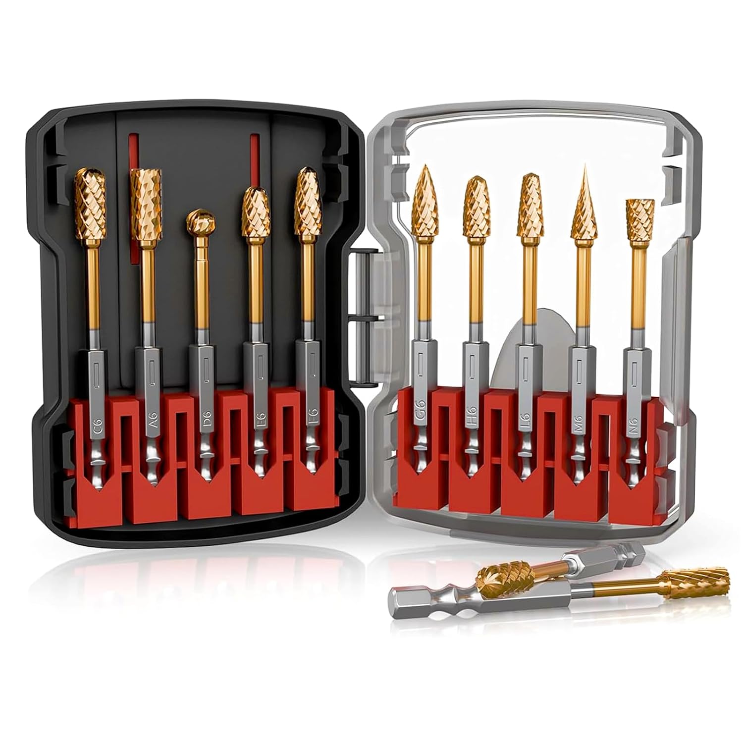 CATITO 10 Pcs 1/4" Carbide Burr Set, 1/4" Quick-Change Shank, Die Grinder Bits for Metal, Wood, Stone, Compatible with Most Rotary Tools