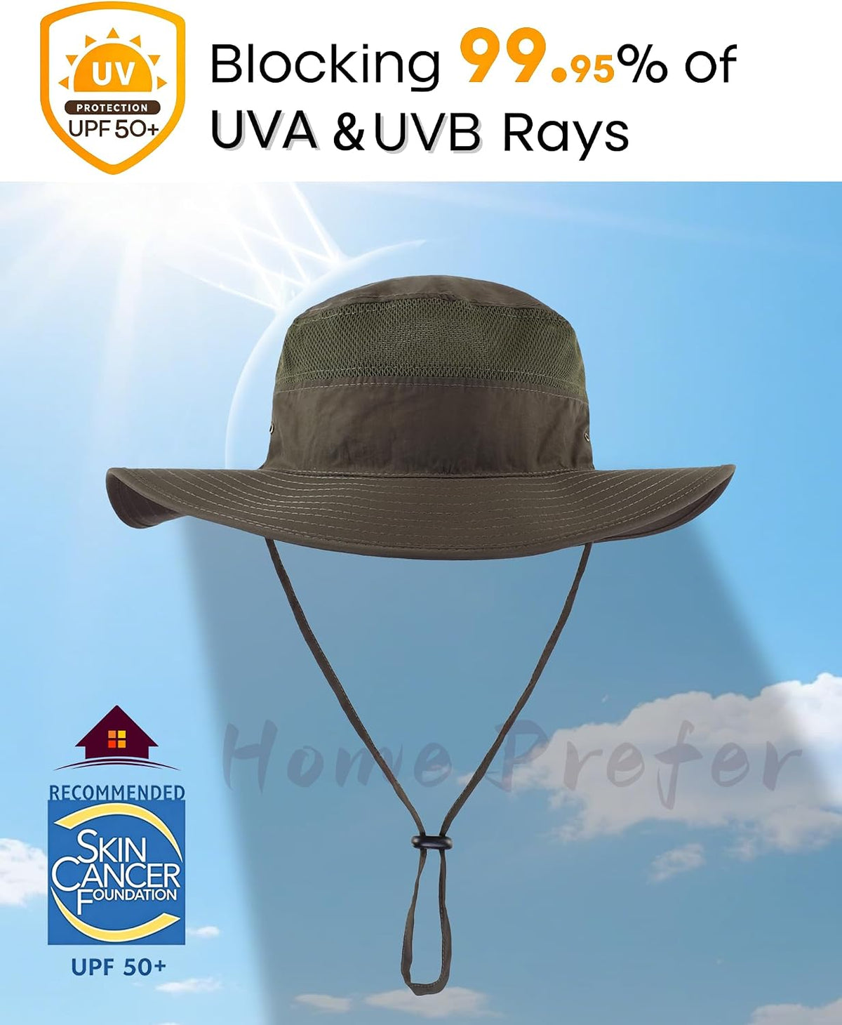 Home Prefer UPF 50+ Men's Sun Hat Wide Brim Bucket Hat UV Protection Hat for Mens Womens Beach Safari Gardening Golf Fishing