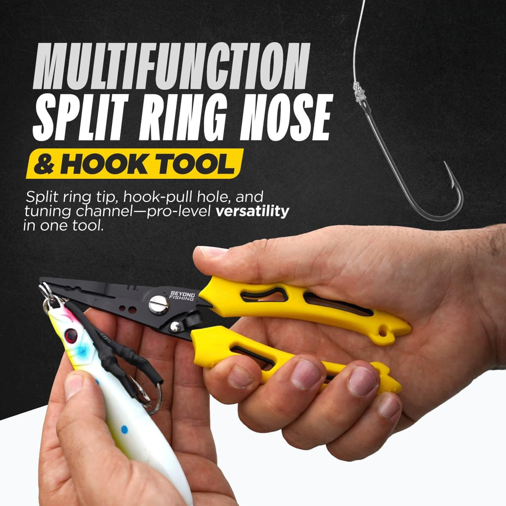 Beyond Fishing QuickRig Fishing Pliers – Multifunction Stainless Steel Split Ring Pliers for Fishing with Line Cutter & Crimper – Corrosion Resistant & Spring Loaded Design