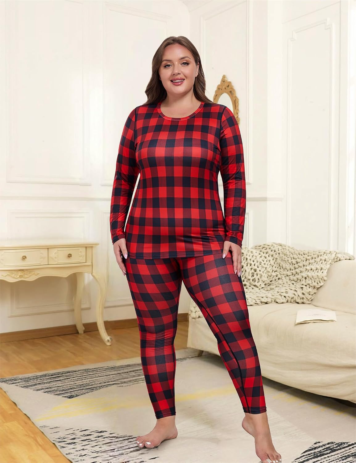COOTRY Plus Size Thermal Underwear for Women Long Johns Top and Bottom Sets