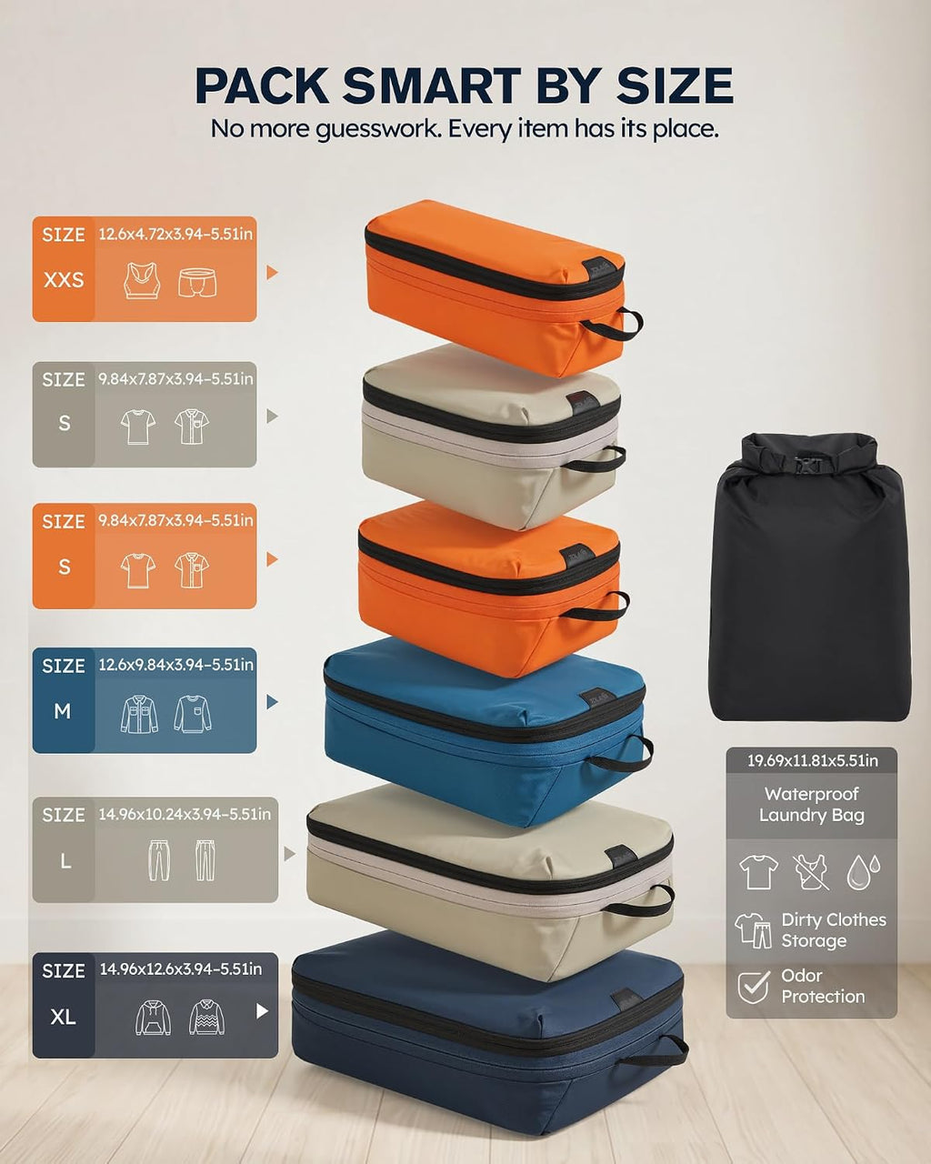 Compression Packing Cubes Ultralight 7PCS Luggage Travel Organizer Bags Set