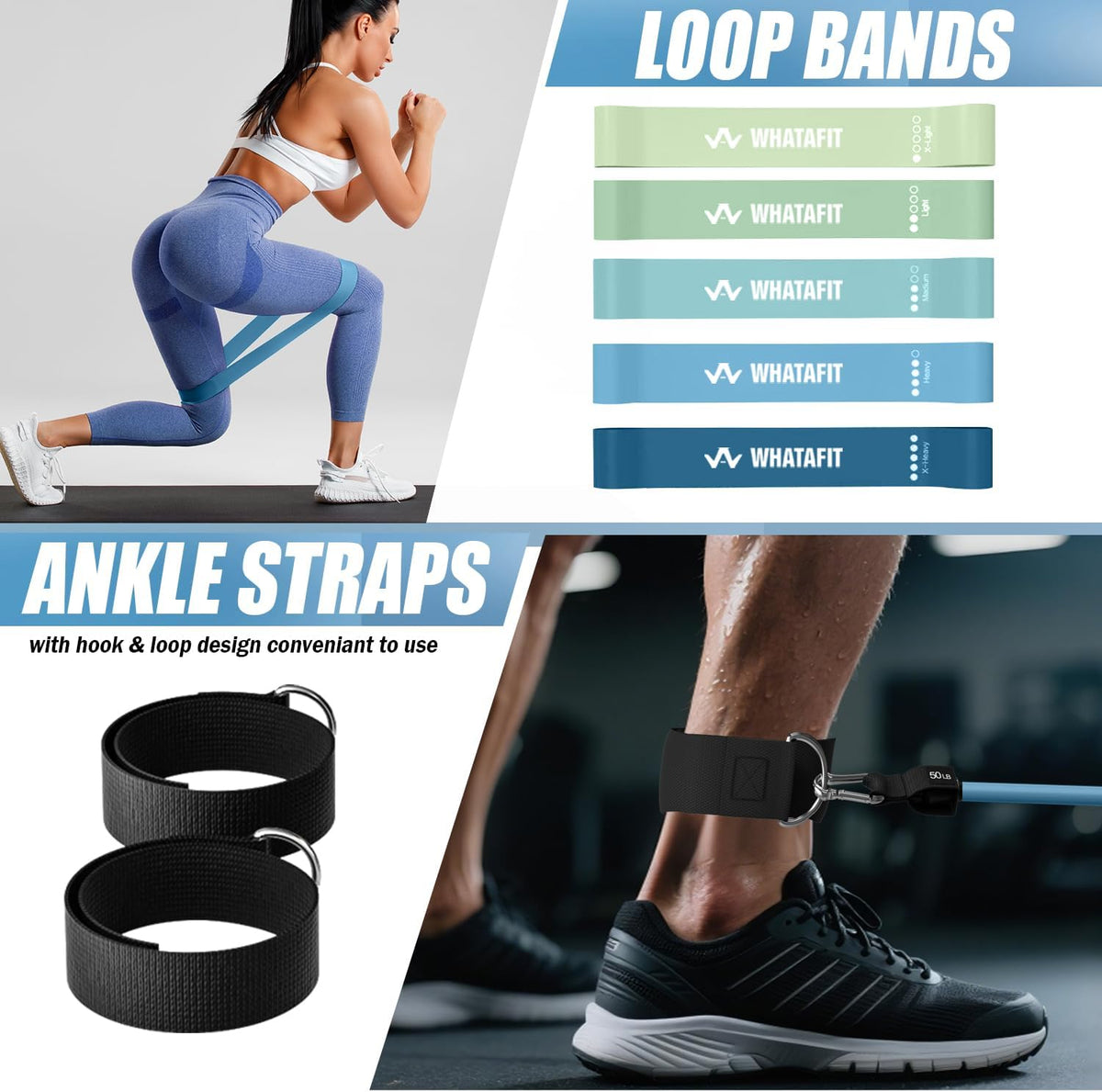 WHATAFIT Resistance Bands with Handles, 150 lb Exercise Bands Set