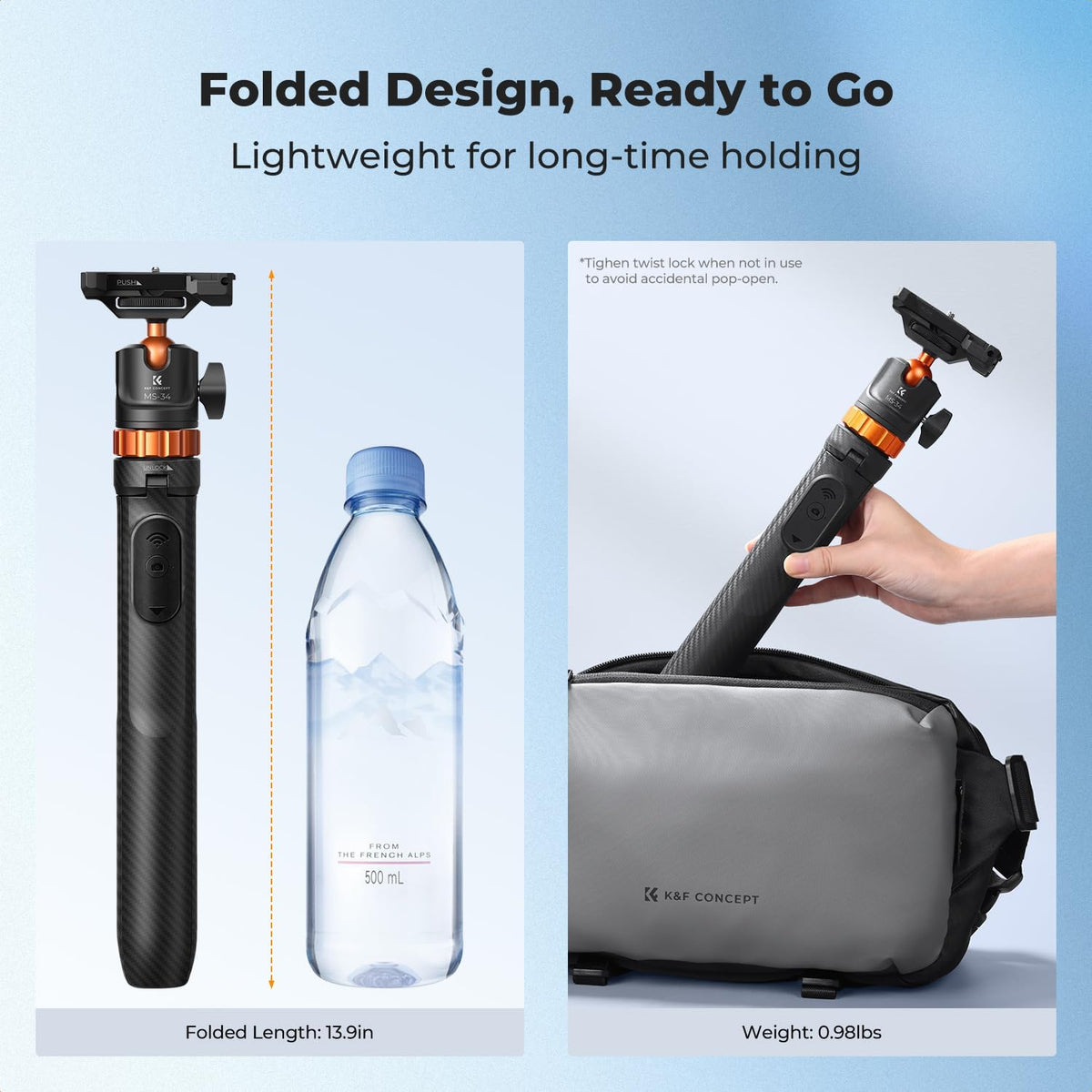 K&F CONCEPT Auto Open 62'' Selfie Stick Tripod with Remote for Vlog