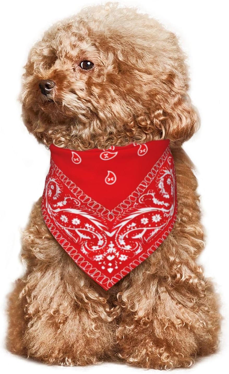 Red Paisley Dog Bandana Scarf Triangle Bibs Pet Accessories Cat Kerchief One Size