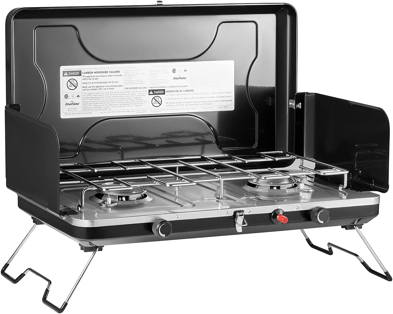 FineFlame Camping Stove, Propane Portable Camp Stove, 20000BTU-2 Burners