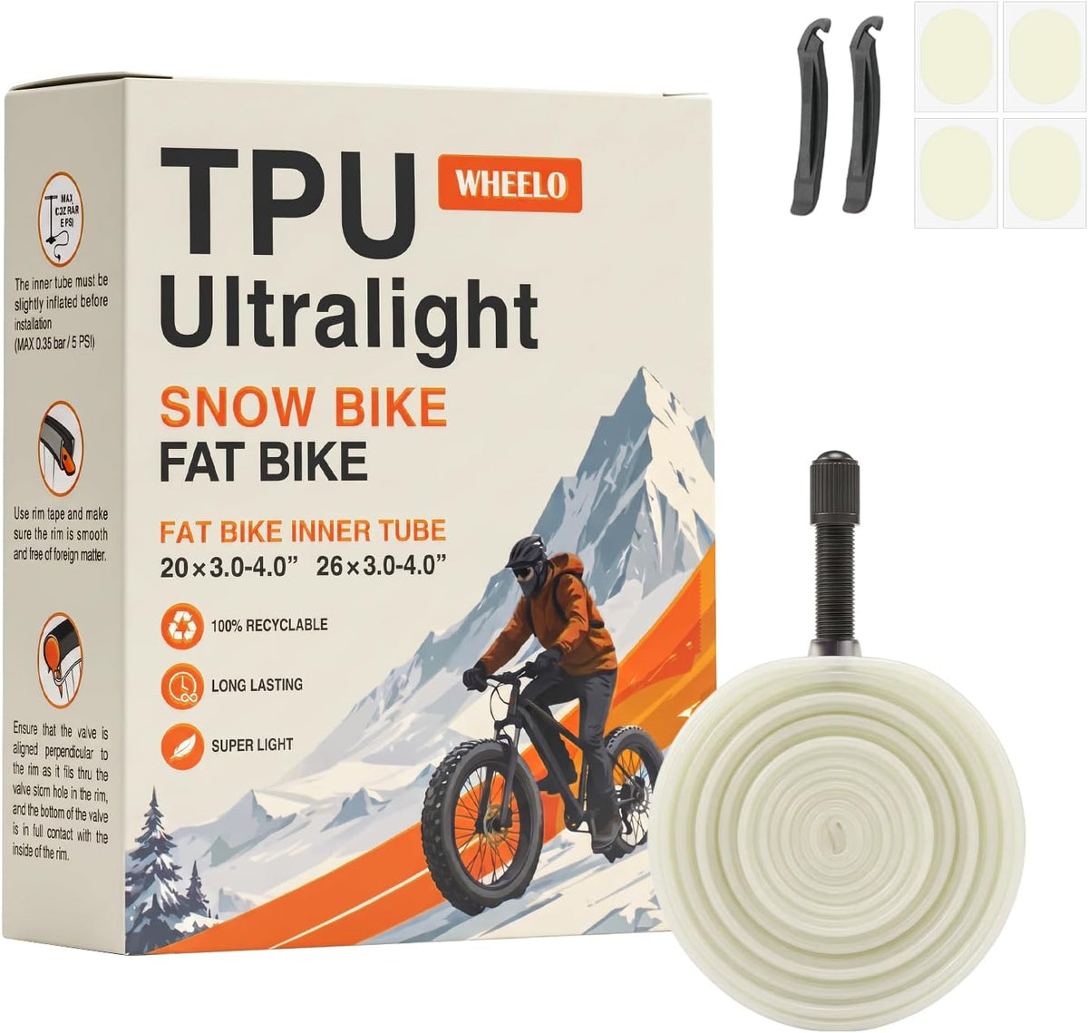 20/26x4.0 Inch Fat Bike Tube, TPU Heavy Duty Inner Tube for Fat & E-Bikes
