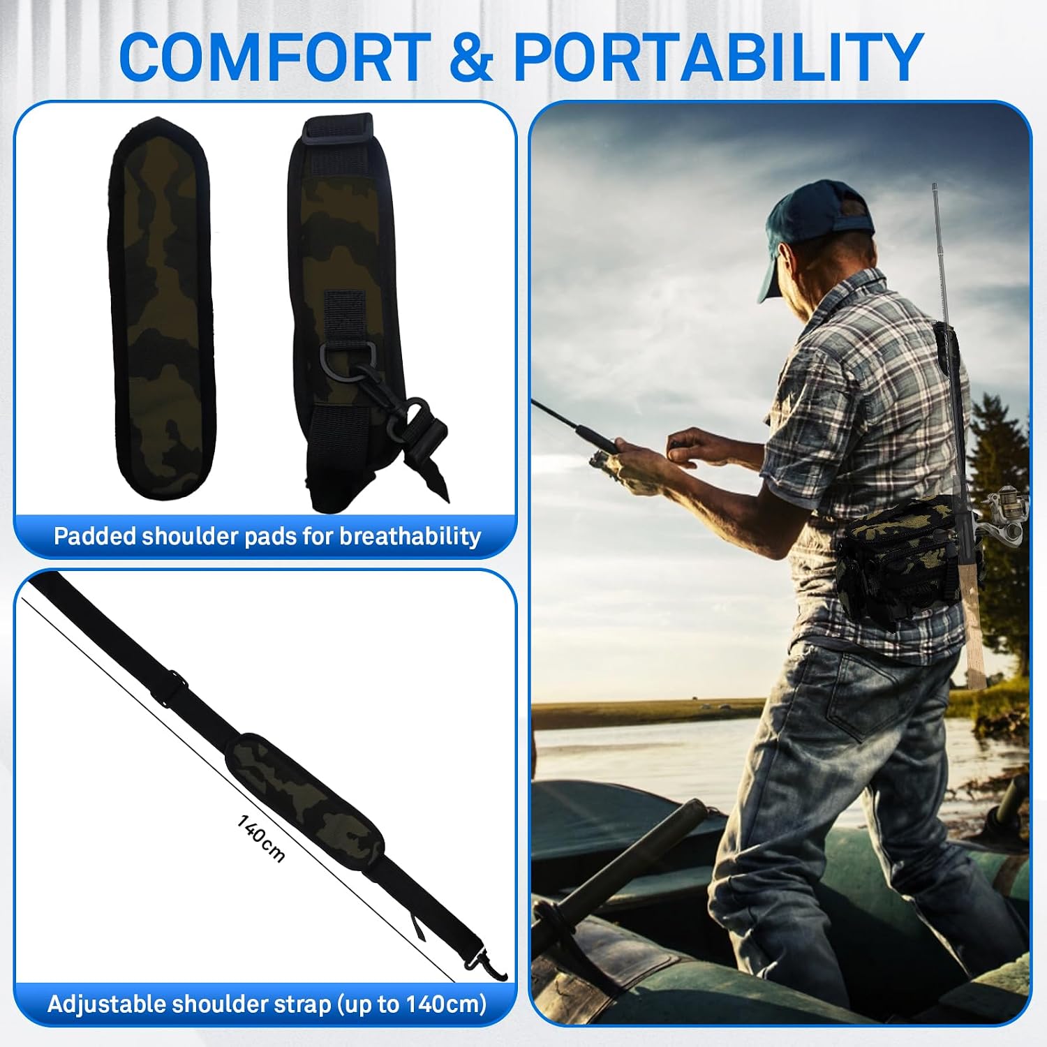 Fishing Waist Bag with Adjustable Belt/Shoulder Strap, Waterproof Tackle Storage Bag, Fishing Fanny Pack for Men, Shoulder Bag, Lures Organizer Pouch, Travel Pack for Running Hiking Outdoor