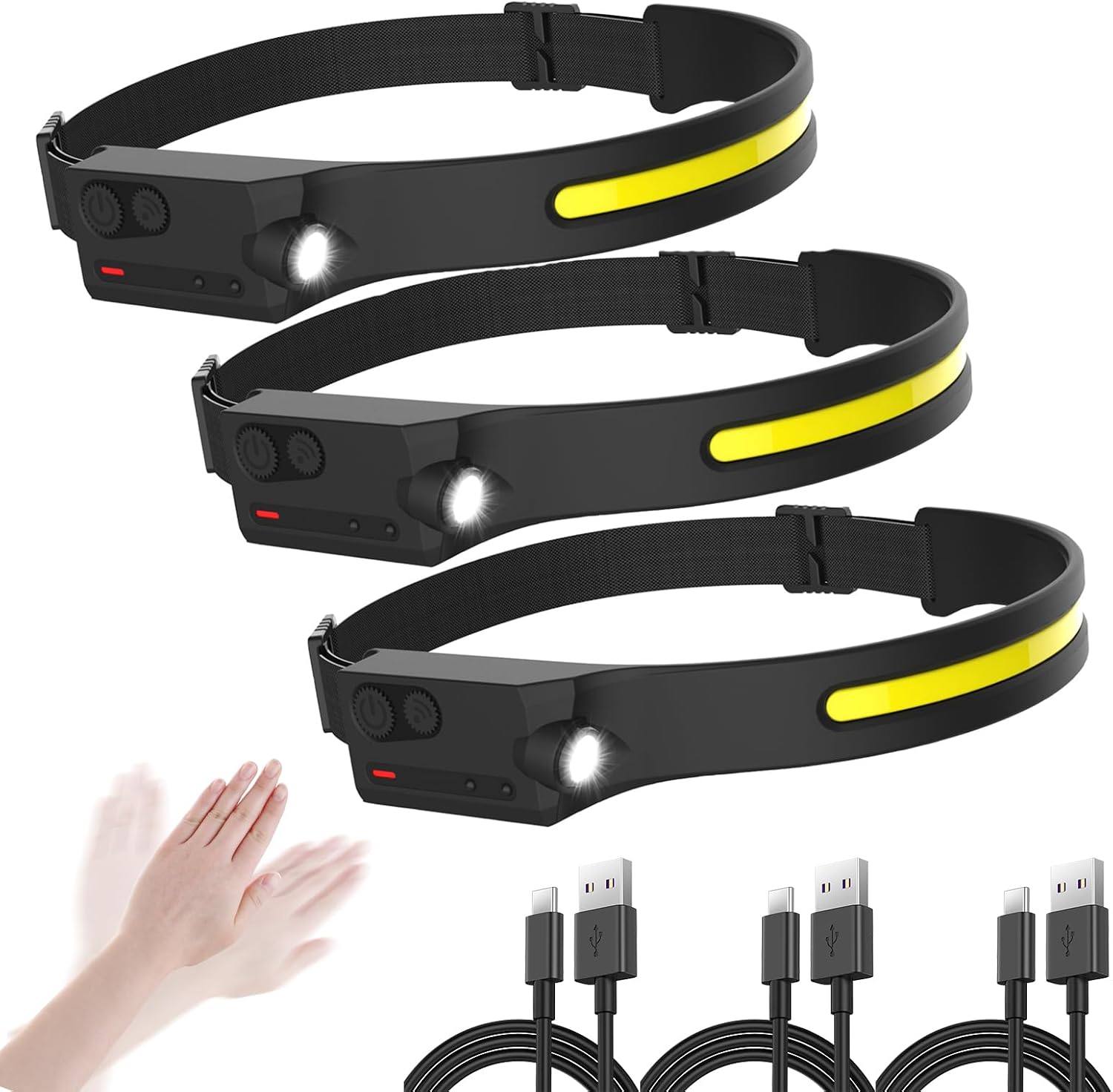 LED Headlamp Rechargeable with Motion Sensor Lamp Head light Ultra Bright