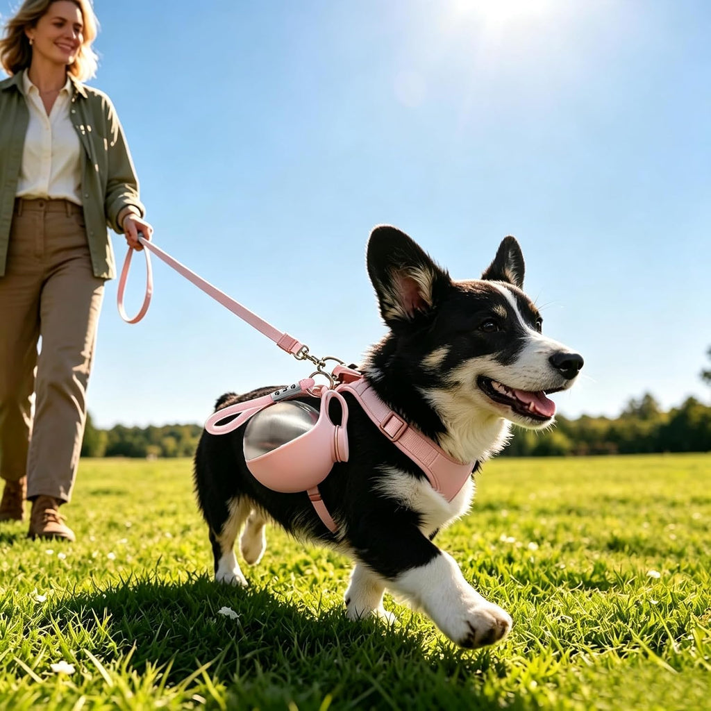 Drain-Back Stainless Steel Portable Dog Water Bottle with Bowl for Walks