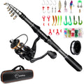 Fishing Pole Kit, Carbon Fiber Telescopic Fishing Rod and Reel Combo with Spinning Reel, Line, Bionic Bait, Hooks and Carrier Bag for Adult Teens Beginners