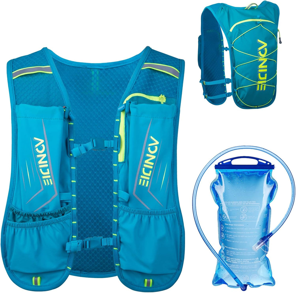 Azarxis Hydration Running Vest Backpack Pack 5L for Women and Men Jogging Trail Race Marathon Cycling Hiking (Mint Blue with 1.5L Water Bladder)