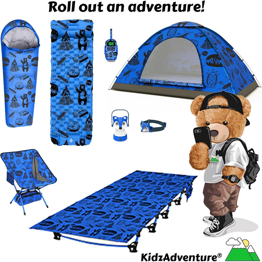 Inflatable Sleeping pad for Kids, Toddler and Youth | Air Mattress w Built-in Pump, 5’5” Ultralight Sleeping Mat with Pillow for Camping, Sleepovers & Travel | Airpad, Kids Cot, Camping Mattress -Blue