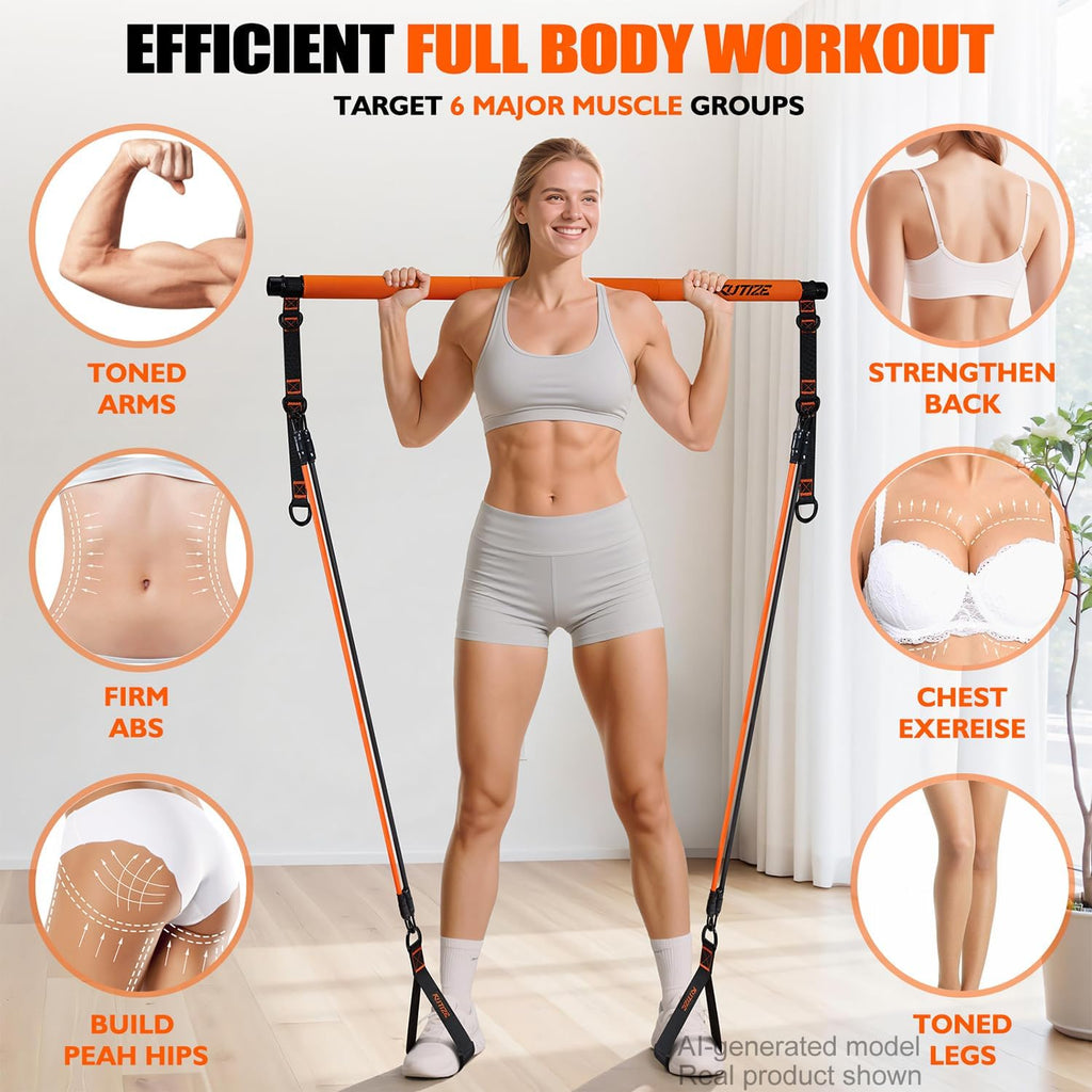 KUTIZE Pilates Bar Kit with Resistance Bands, Pilates Equipment, Multifunctional Pilates Bar for Women & Men, Pilates kit for Hip, Back, Arm, Full-Body Workouts, Home Gym Strength Training Equipment