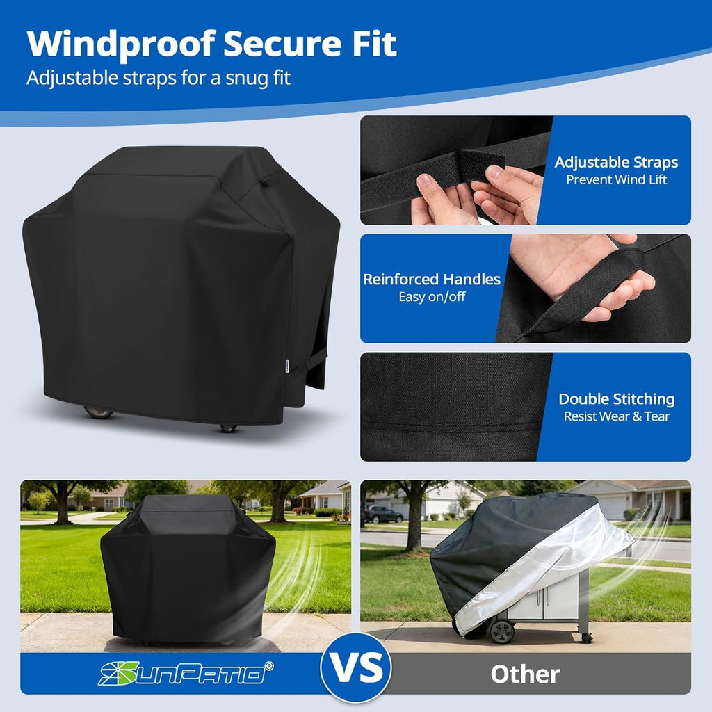 SunPatio 55 Inch Grill Cover for Outdoor Grill Heavy Duty Waterproof, Black
