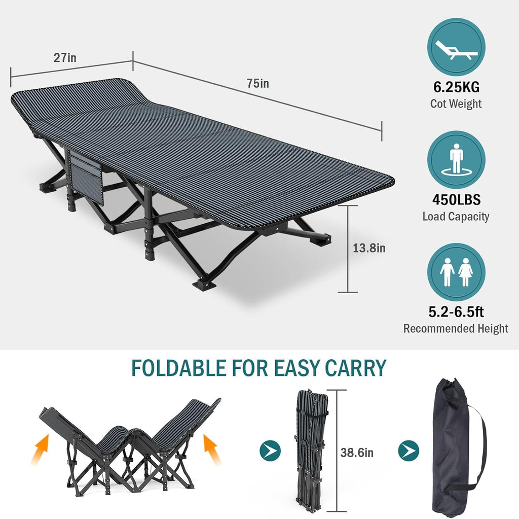 Mopaicot Camping Cot for Adults, Folding Bed with Comfortable Cushion