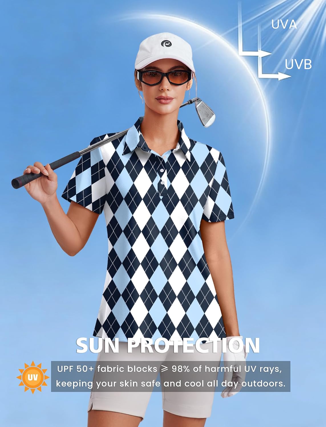PINSPARK Womens Golf Shirt 4-Button UPF 50+ Quick Dry Collared Polo Shirts