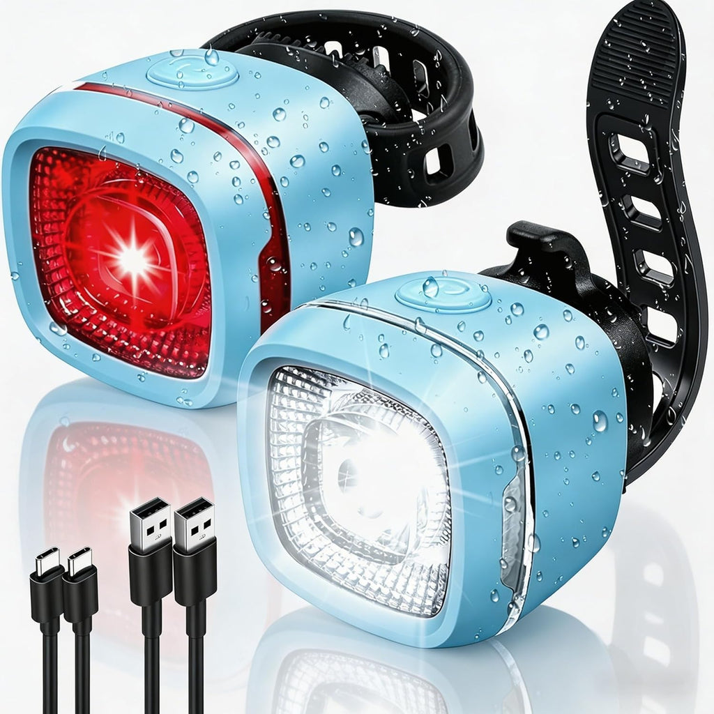Bicycle Front & Rear Lights, Type-C Rechargeable LED Bike Light Set, IPX6,Waterproof Flashlight for Night Riding, Safety Headlight Taillight, Kids Girls Children's Bicycle Accessories