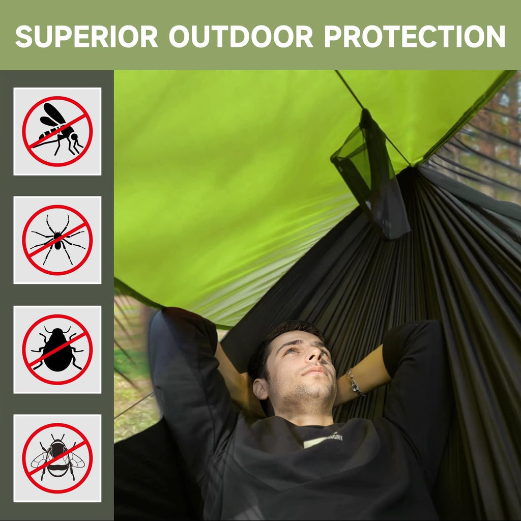 Camping Hammock with Mosquito Net, Sunshade and Ridge Rope, 2 Person