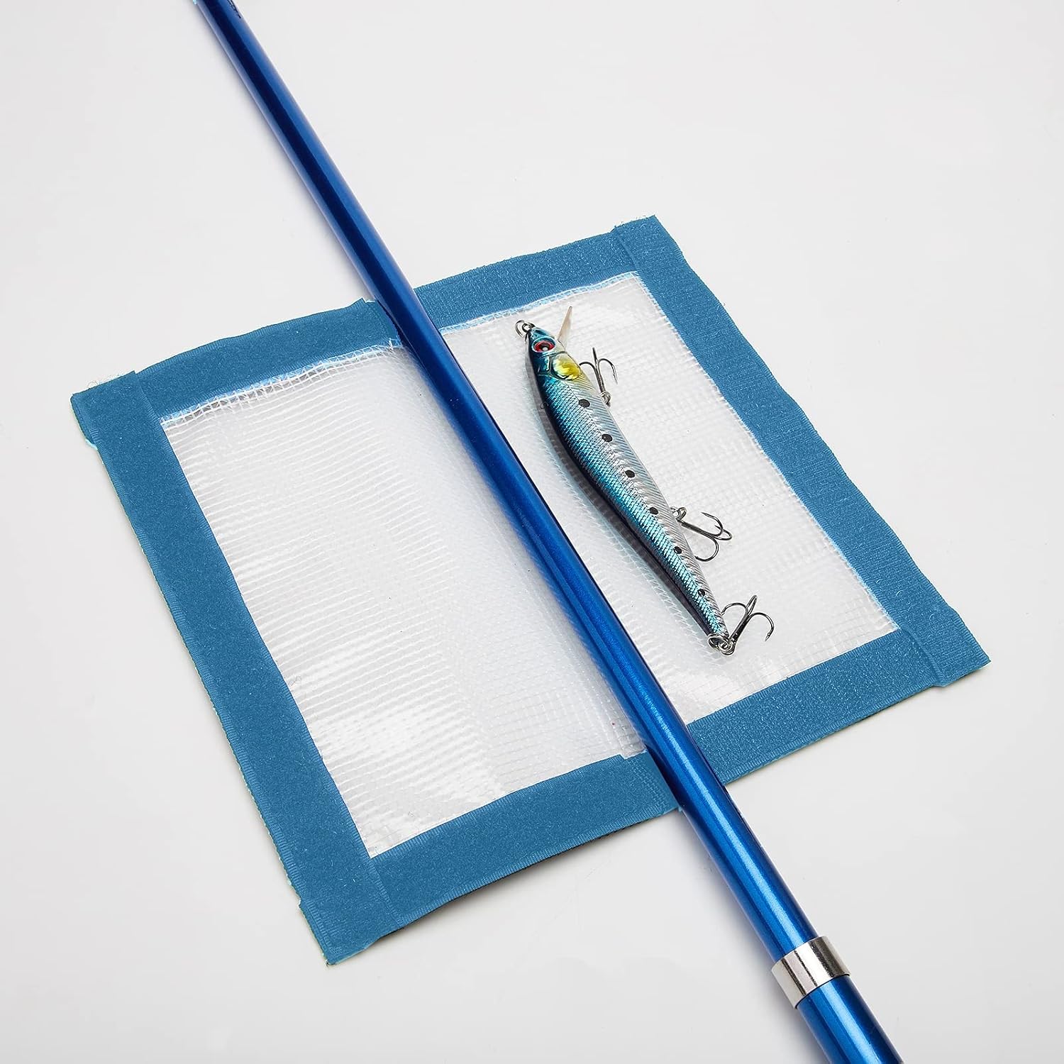 Fishing Lure Wrap for Rod, Tangle-Free Safety Hooks Cover, Secure Protectors Holder Storage for Various Bait (Blue - 4PK)