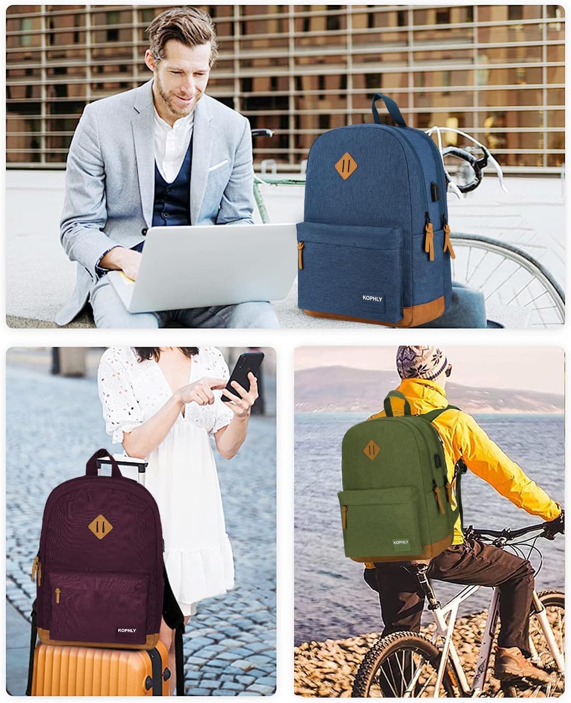 SUPACOOL Large Laptop Backpack with USB Charging Port for Men and Women