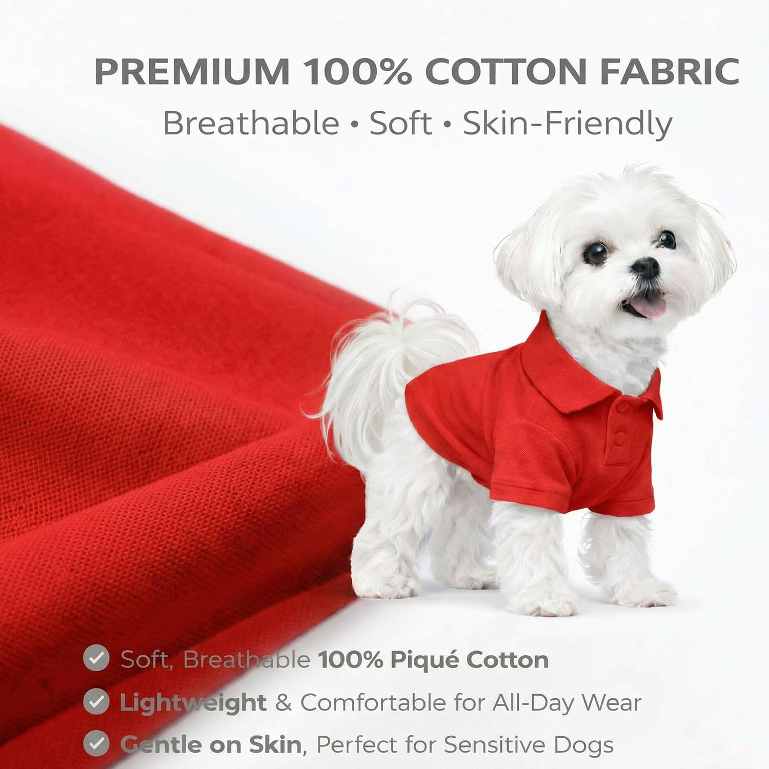 lovelonglong Basic Dog Polo Shirts Premium Cotton, Polo T-Shirts for Large Medium Small Dogs with a Two-Button Collar Blank Color Red XL