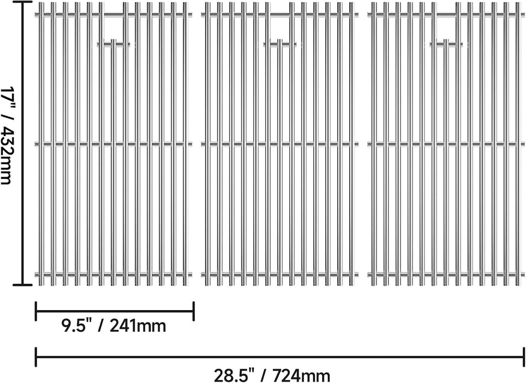 3pcs Stainless Steel Grill Grates for Charbroil, 17'' x 28.5''