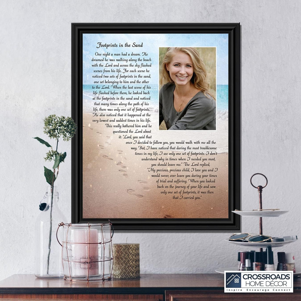 Footprints in the Sand Inspirational Wall Art, Beach Decor, Christian Gifts for Women and Men, Christian Wall Decor, Get Well Soon, Encouraging Scripture Wall Art, Framed Sympathy Gift 5008B