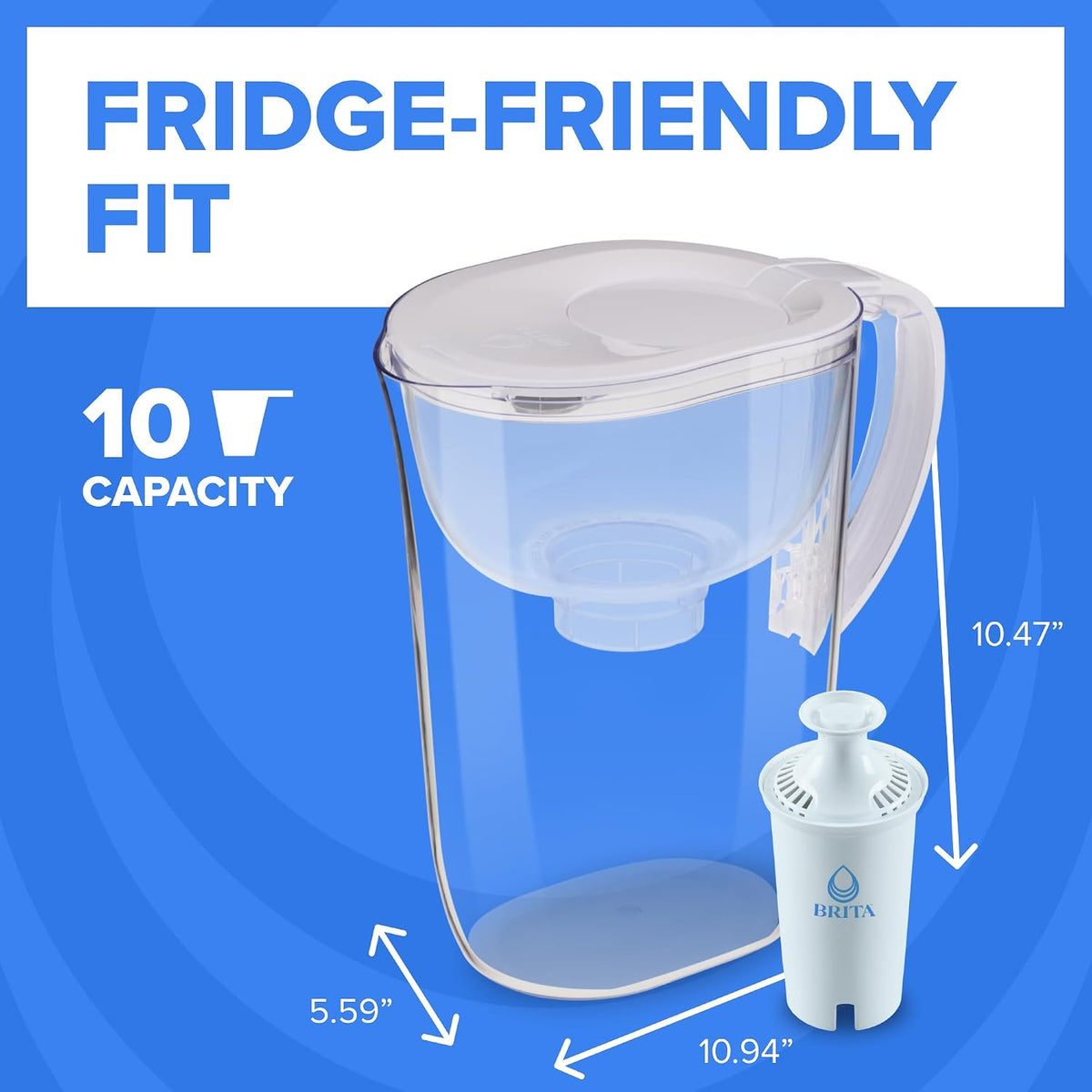 Brita Large 10-Cup Water Filter Pitcher with BritaPlus Filter, Stone Blue