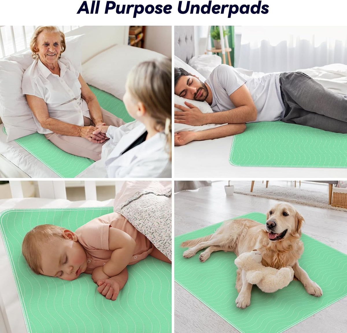 Fygrip 4 Pack 36” x 36” Extra Heavy Absorbency Washable Underpads Bed Pads