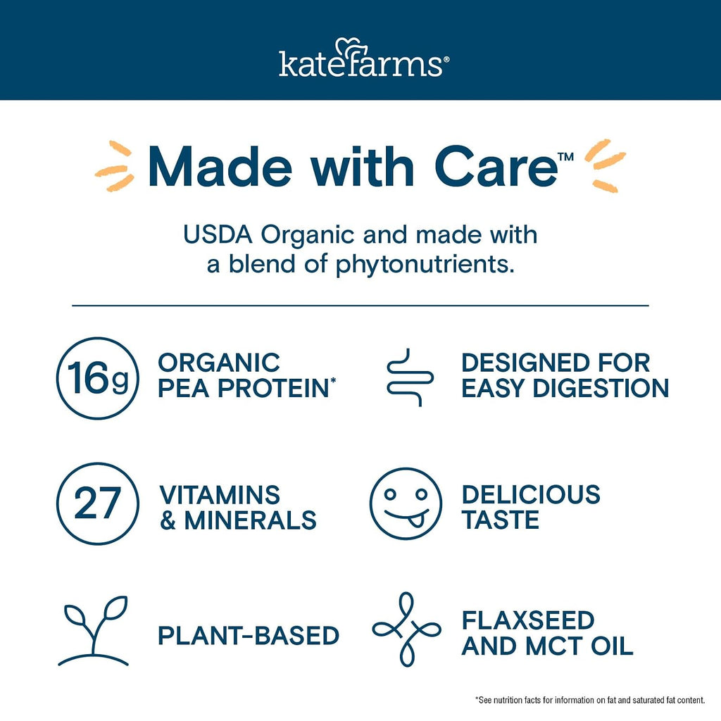 KATE FARMS Organic Nutrition Shake, Coffee, 16g Protein, 6 Pack